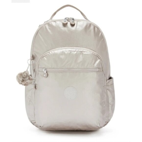 Kipling Seoul Extra Large Metallic 17" Laptop Backpack XL Champagne Gold Monkey - Picture 2 of 16